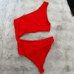 Free People Red One-Shoulder Bodysuit